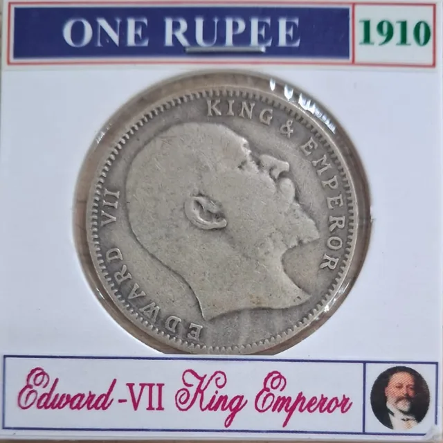 1910 British India silver rupee King Edward VII obverse
