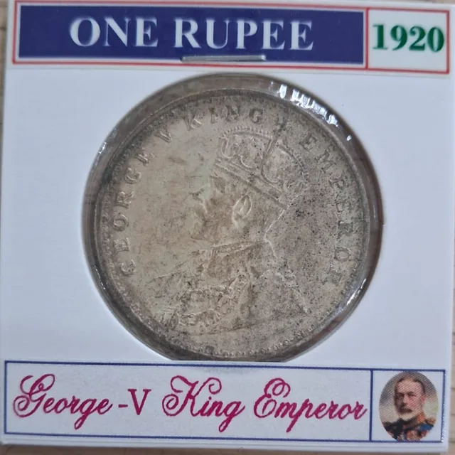 Obverse of a 1920 King George V British India silver one rupee coin